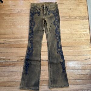Artistic Flare Jeans with Blue Embroidery